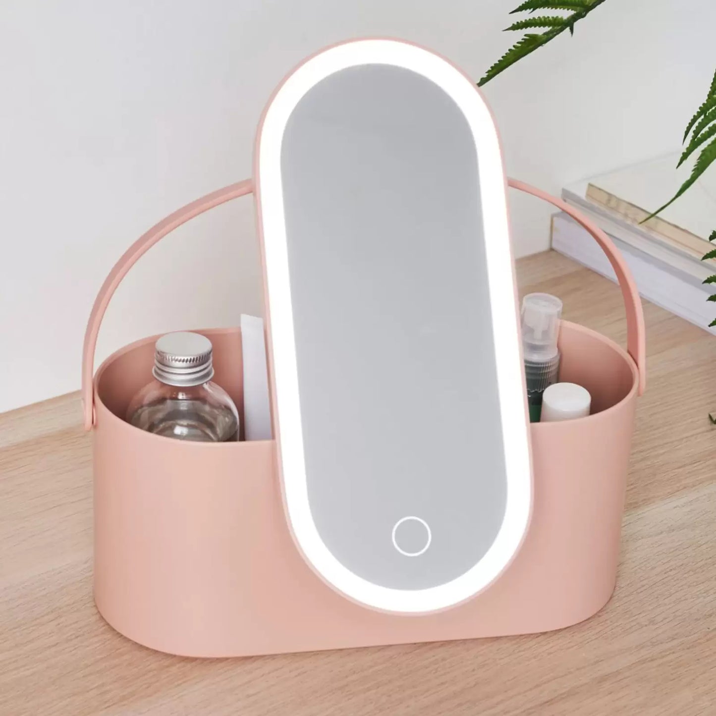 Caja organizadora de maquillaje con espejo LED
