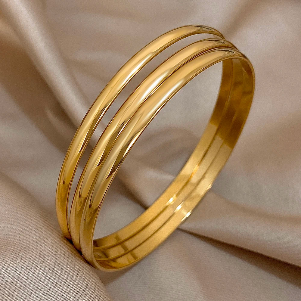 Pulsera de acero inoxidable chapada en oro brillante de 18 quilates (3 unidades) - Diseño minimalista