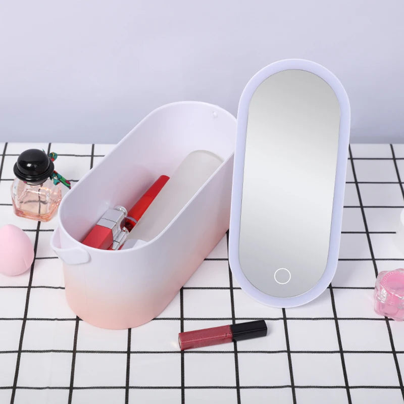 Caja organizadora de maquillaje con espejo LED