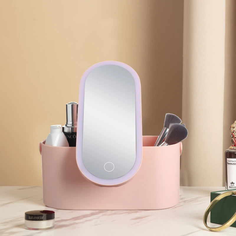 Caja organizadora de maquillaje con espejo LED