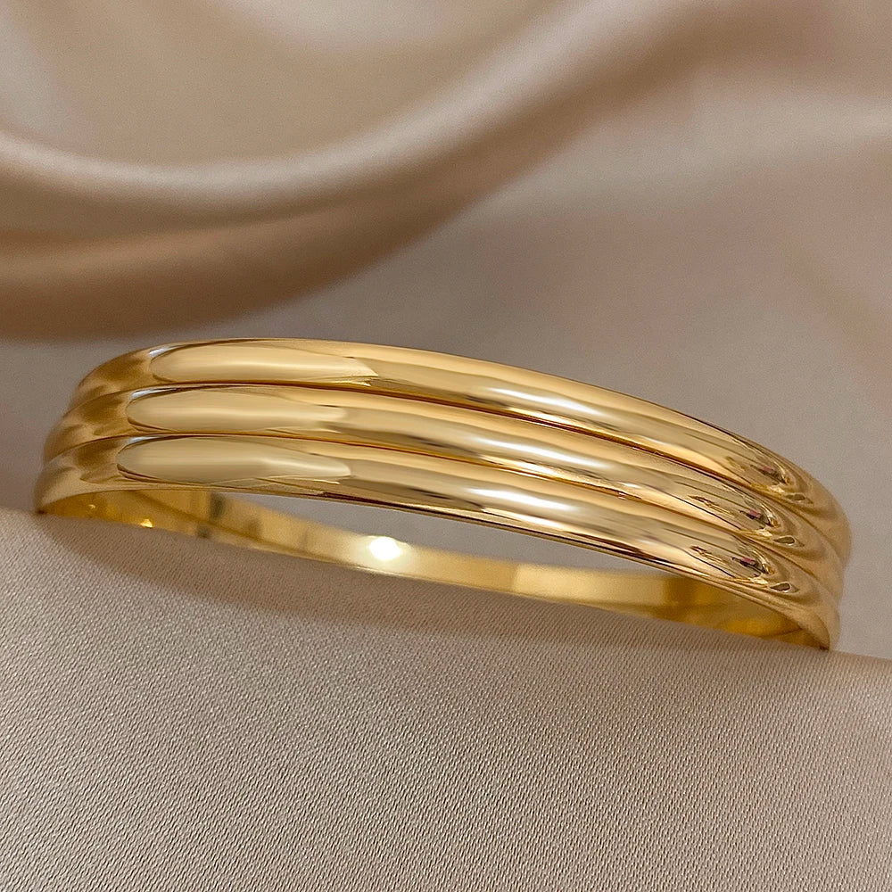 Pulsera de acero inoxidable chapada en oro brillante de 18 quilates (3 unidades) - Diseño minimalista