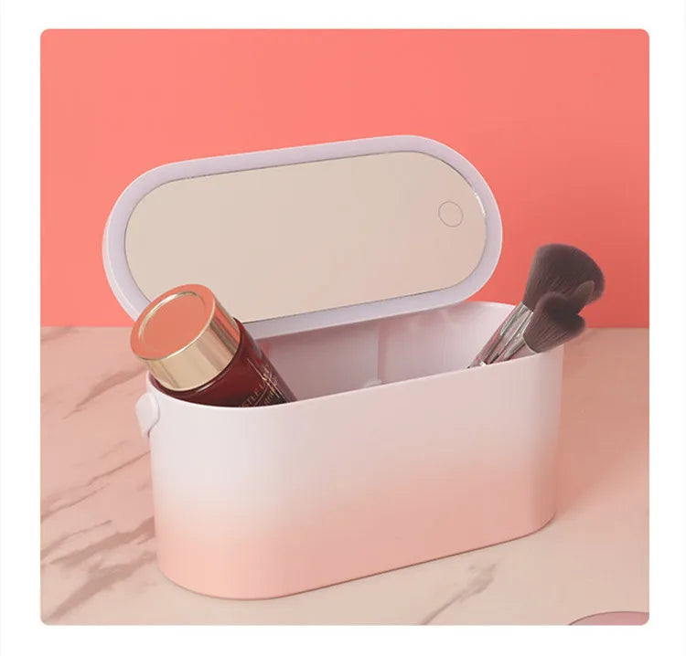 Caja organizadora de maquillaje con espejo LED