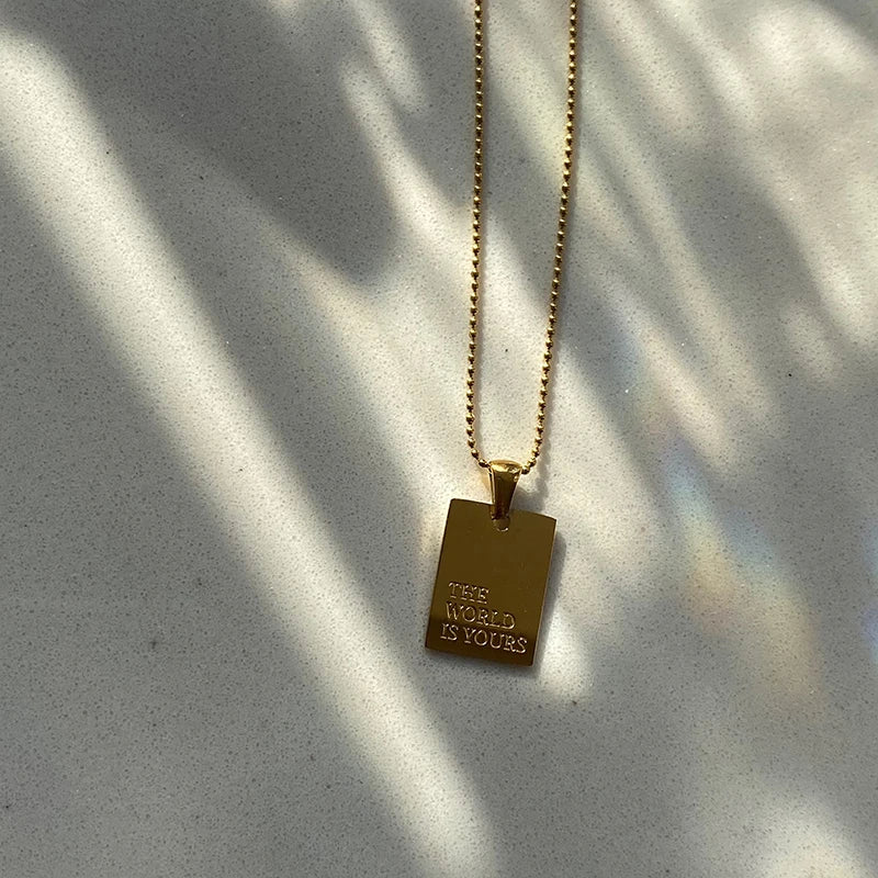 Stylish Engraved Letter Square Pendant Necklace