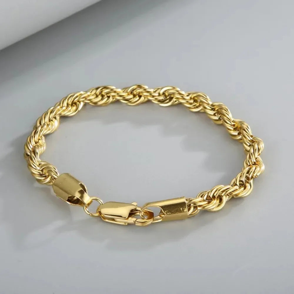 Preciosa pulsera de cadena de 4 mm de plata de ley 925 bañada en oro de 18 quilates