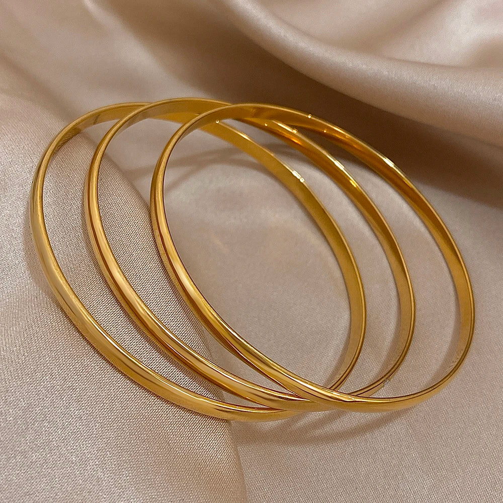 Pulsera de acero inoxidable chapada en oro brillante de 18 quilates (3 unidades) - Diseño minimalista