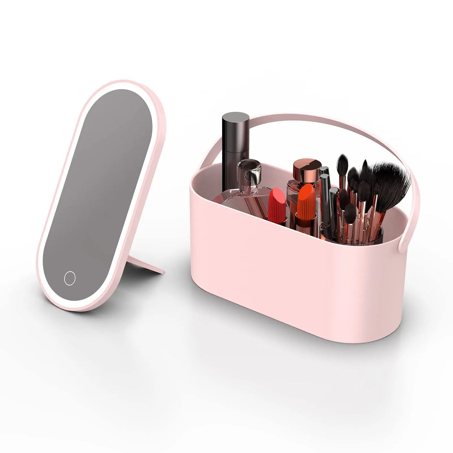 Caja organizadora de maquillaje con espejo LED