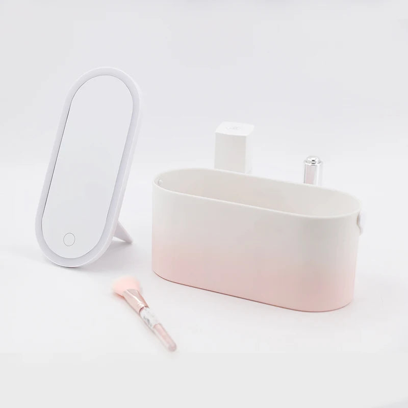 Caja organizadora de maquillaje con espejo LED