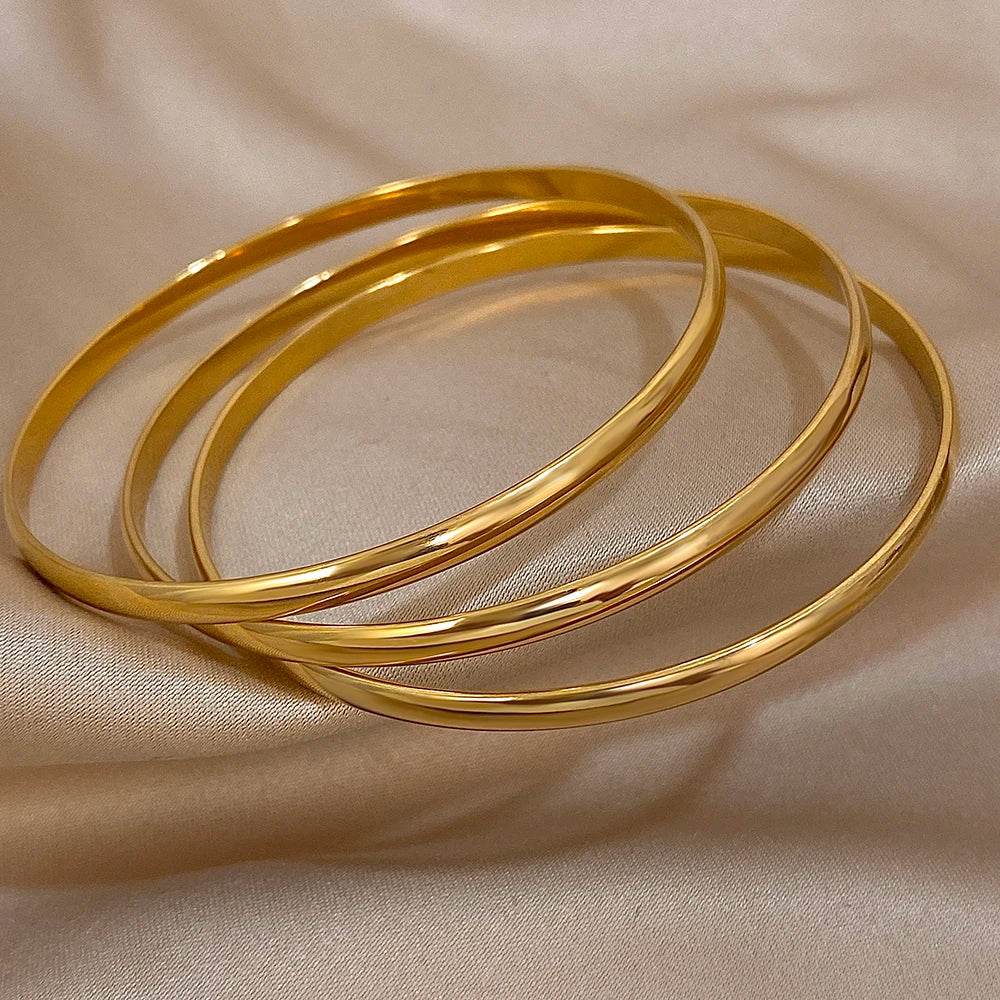 Pulsera de acero inoxidable chapada en oro brillante de 18 quilates (3 unidades) - Diseño minimalista