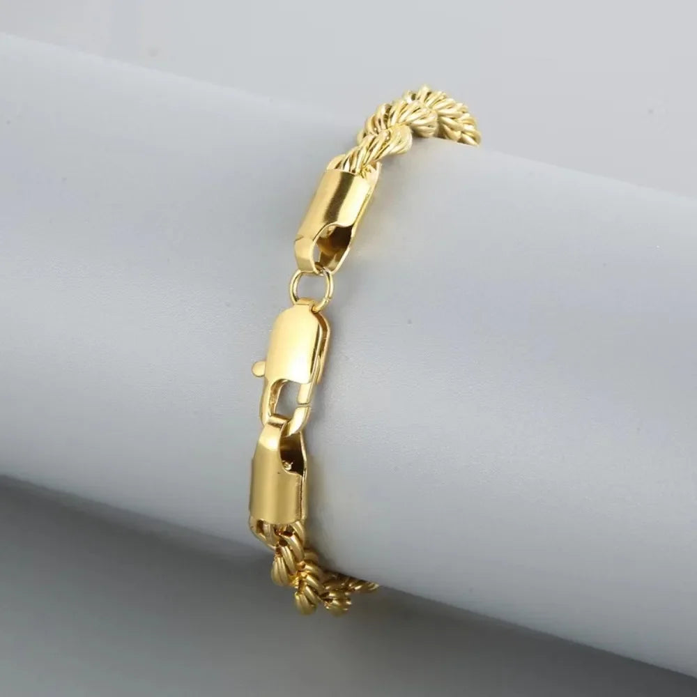 Preciosa pulsera de cadena de 4 mm de plata de ley 925 bañada en oro de 18 quilates