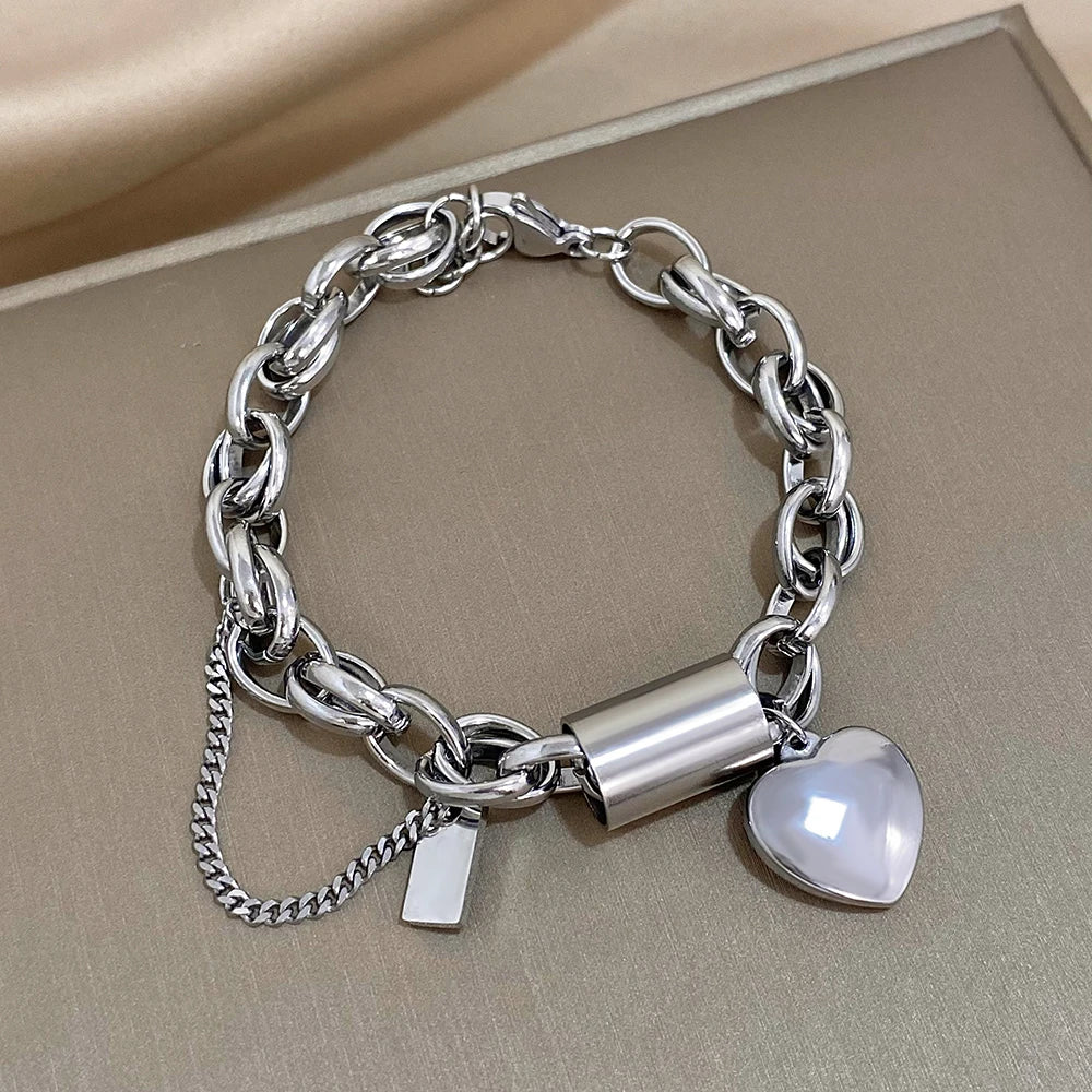Heart Lock Charm Bracelet – Chunky & Elegant