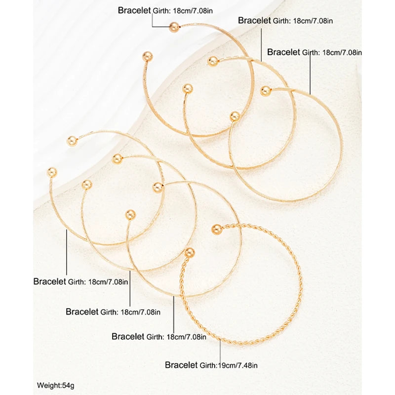 7-Piece Gold Color Bracelet Set - Elegant & Trendy