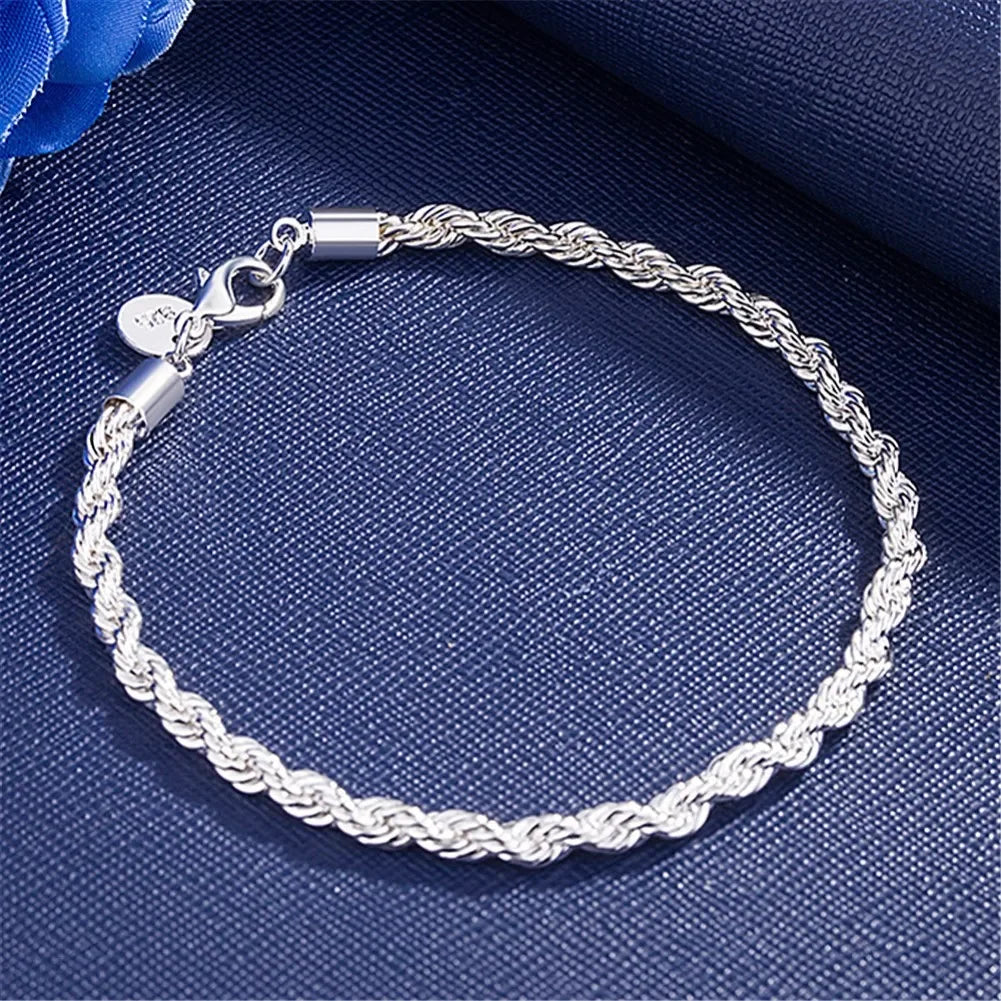 Preciosa pulsera de cadena de 4 mm de plata de ley 925 bañada en oro de 18 quilates