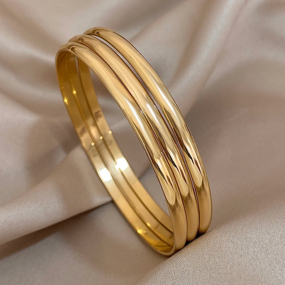 Pulsera de acero inoxidable chapada en oro brillante de 18 quilates (3 unidades) - Diseño minimalista