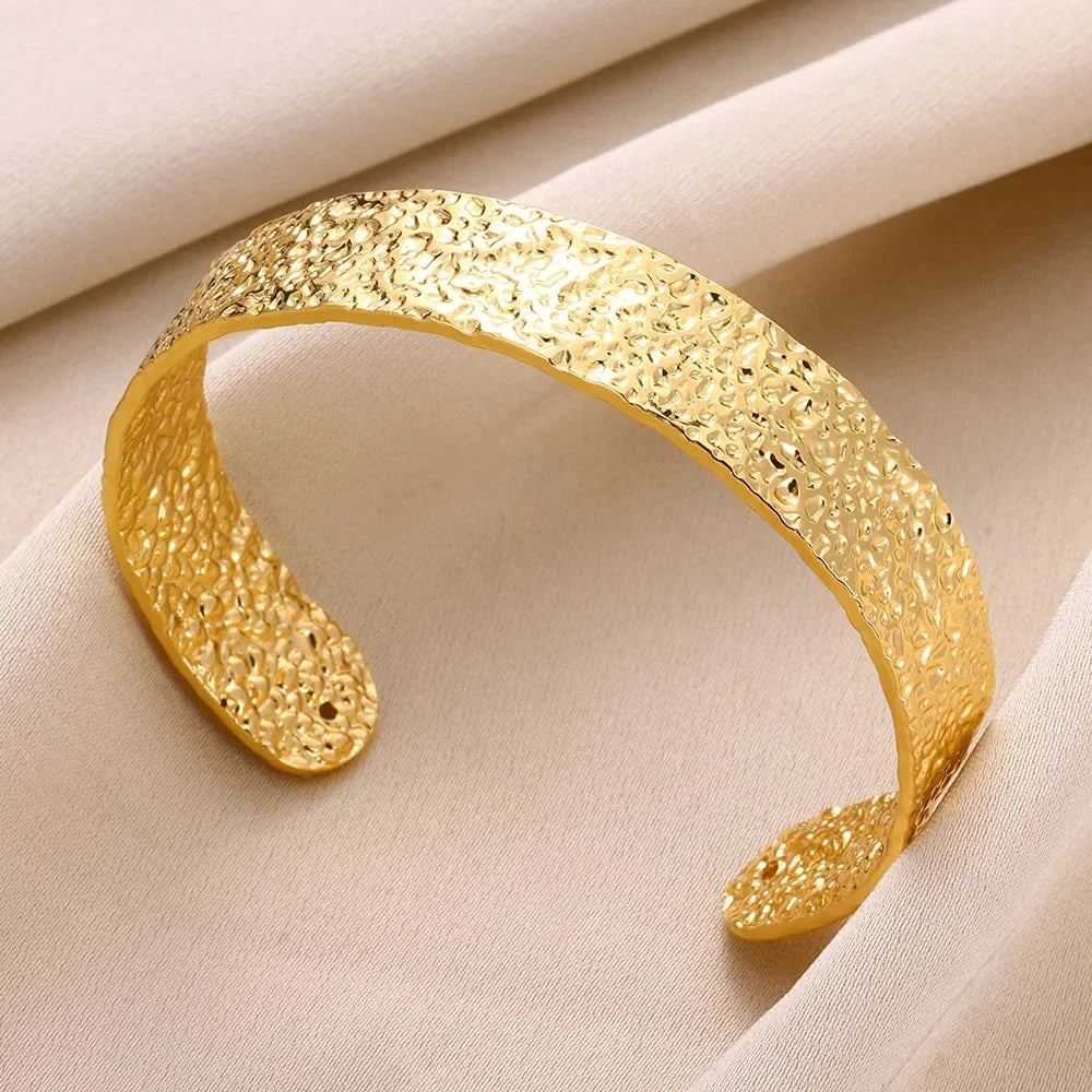 Textured Gold Cuff Bracelets - Elegant & Adjustable Design