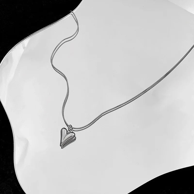 Double Layered Love Heart Pendant Necklace - Elegant and Modern