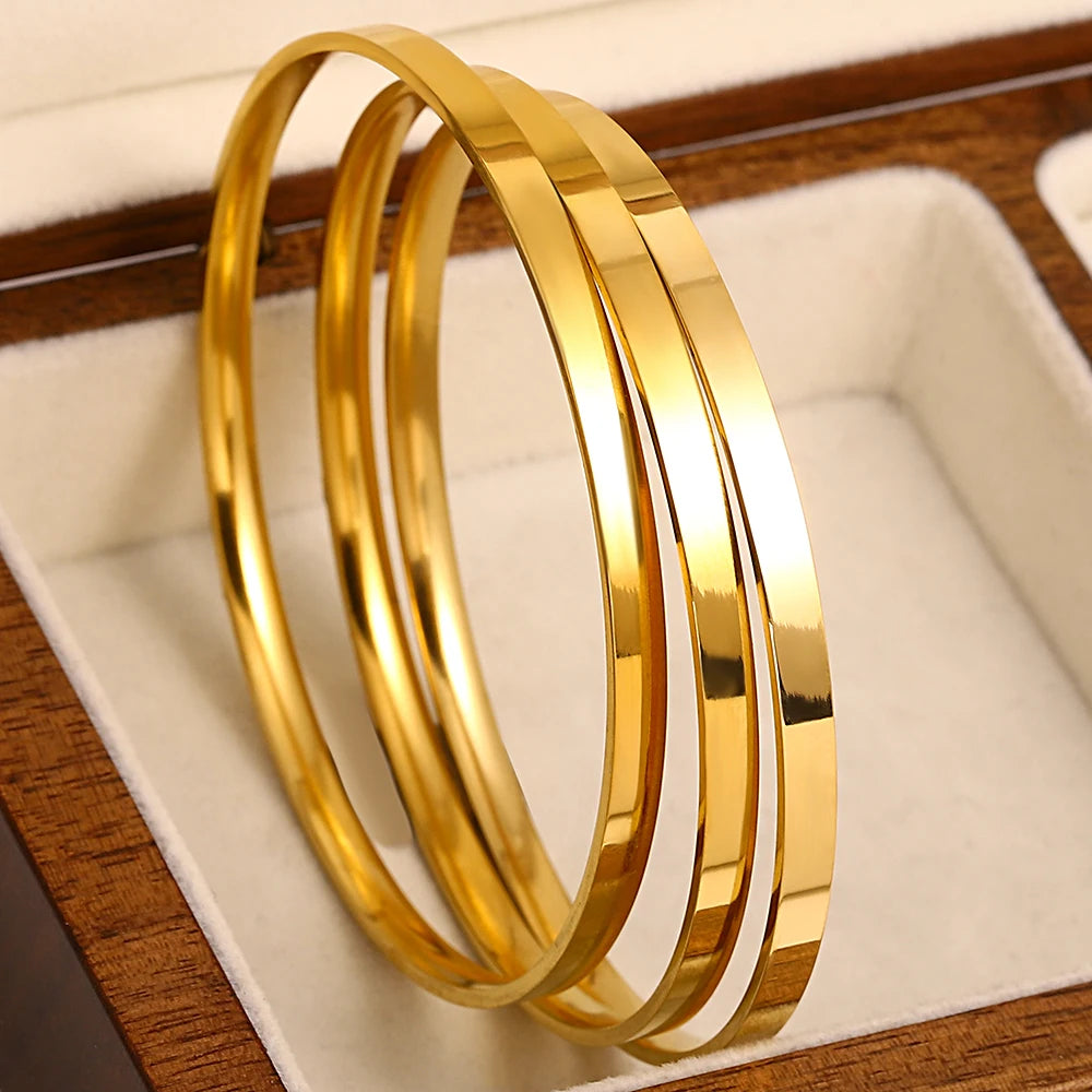Pulsera de acero inoxidable chapada en oro brillante de 18 quilates (3 unidades) - Diseño minimalista