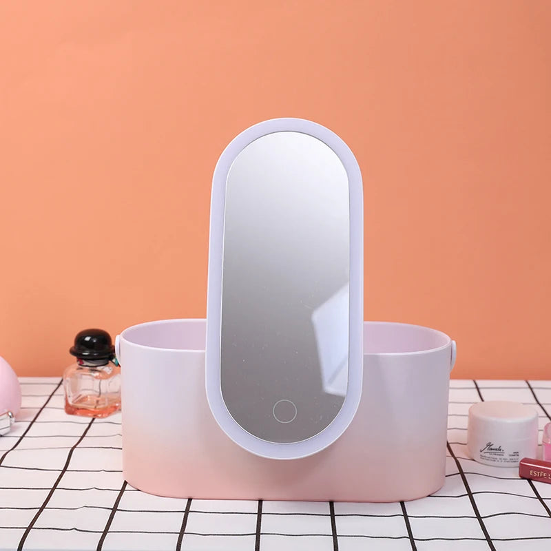 Caja organizadora de maquillaje con espejo LED