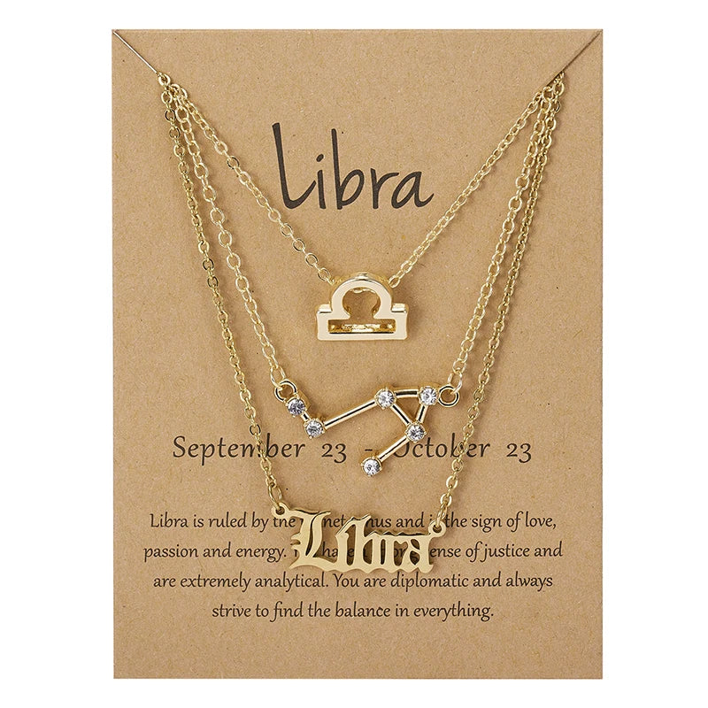 Conjunto de collar de 3 piezas con el signo del zodiaco: elegante y personalizado
