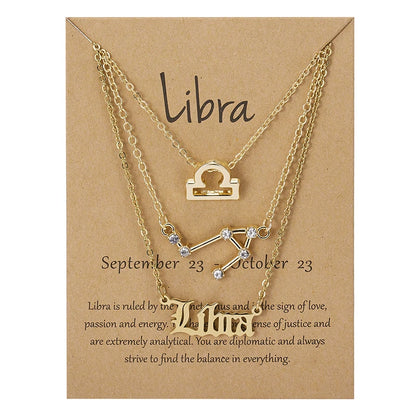 Conjunto de collar de 3 piezas con el signo del zodiaco: elegante y personalizado