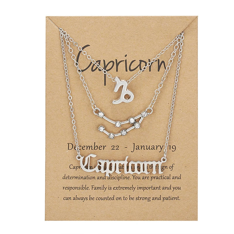 Conjunto de collar de 3 piezas con el signo del zodiaco: elegante y personalizado
