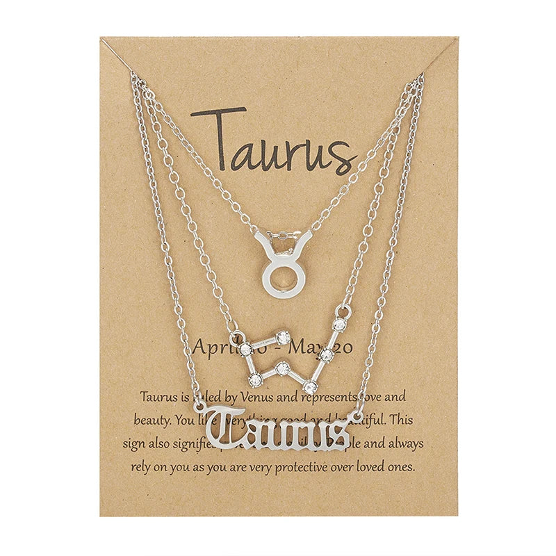 Conjunto de collar de 3 piezas con el signo del zodiaco: elegante y personalizado