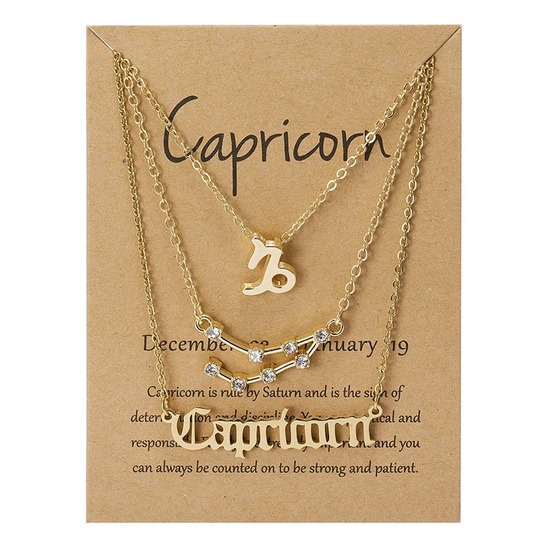 Conjunto de collar de 3 piezas con el signo del zodiaco: elegante y personalizado