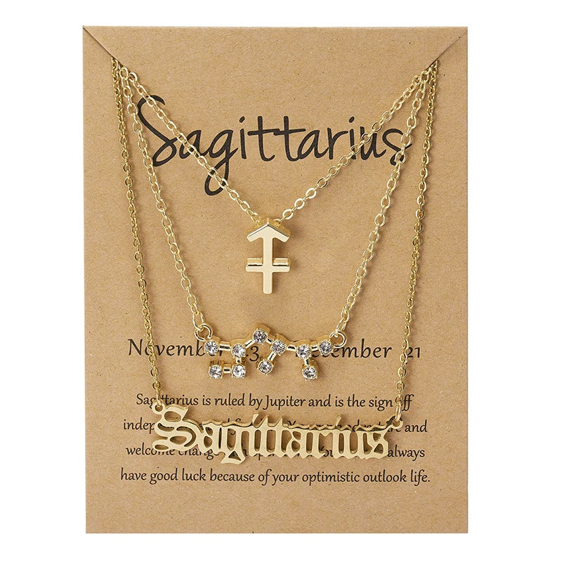 Conjunto de collar de 3 piezas con el signo del zodiaco: elegante y personalizado