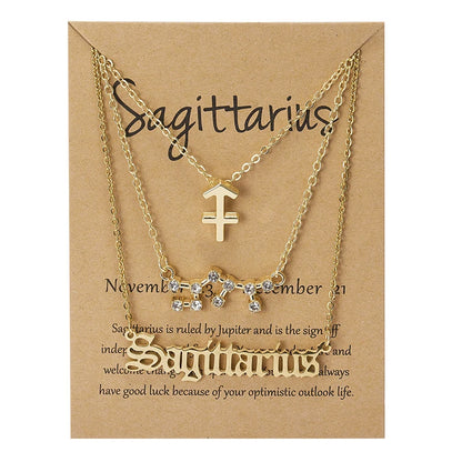 Conjunto de collar de 3 piezas con el signo del zodiaco: elegante y personalizado