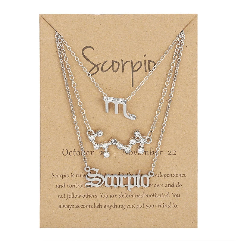 Conjunto de collar de 3 piezas con el signo del zodiaco: elegante y personalizado
