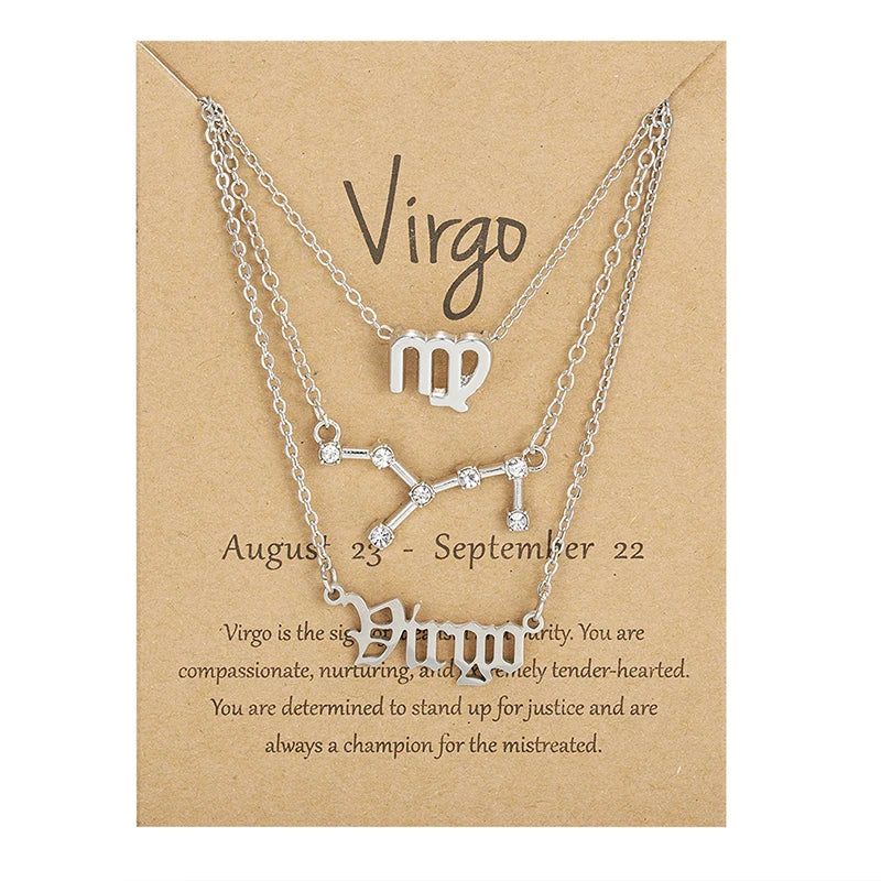 Conjunto de collar de 3 piezas con el signo del zodiaco: elegante y personalizado