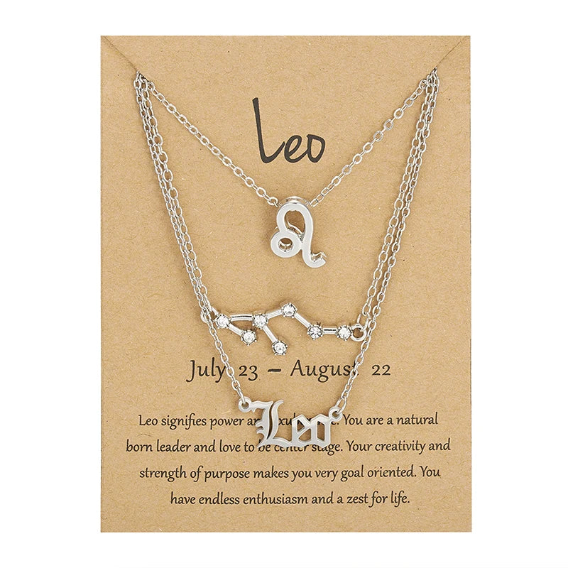 Conjunto de collar de 3 piezas con el signo del zodiaco: elegante y personalizado