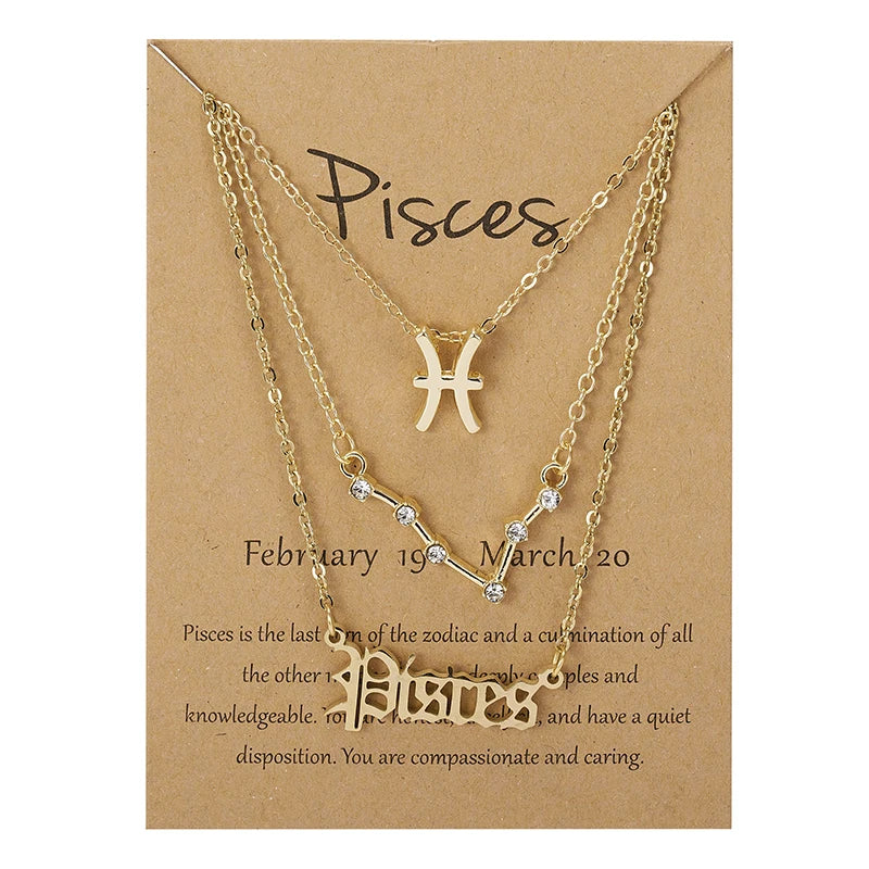 Conjunto de collar de 3 piezas con el signo del zodiaco: elegante y personalizado