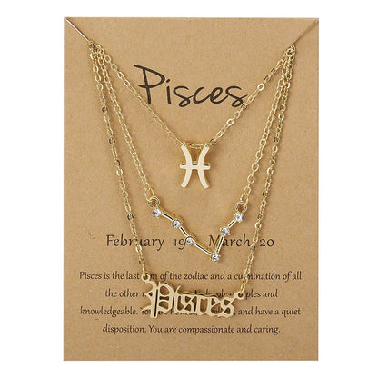 Conjunto de collar de 3 piezas con el signo del zodiaco: elegante y personalizado