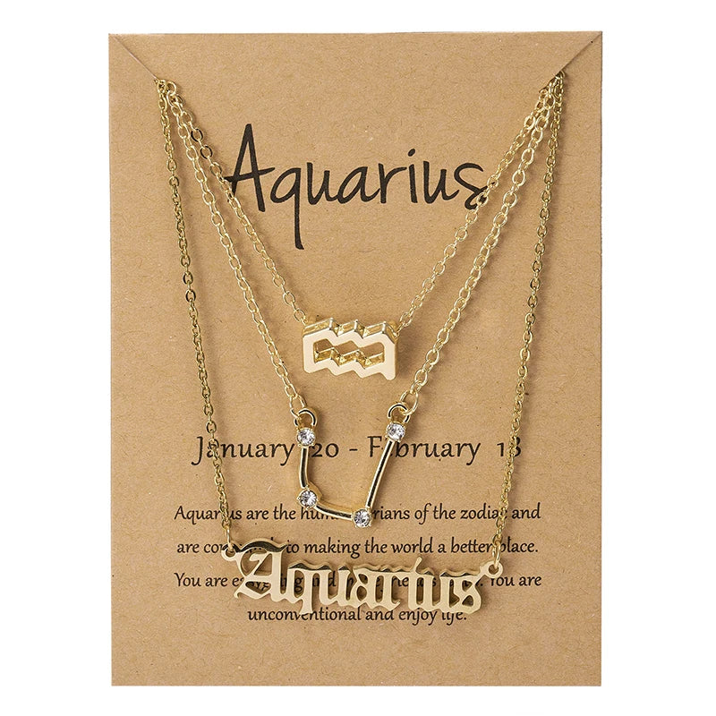 Conjunto de collar de 3 piezas con el signo del zodiaco: elegante y personalizado