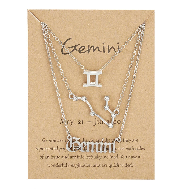 Conjunto de collar de 3 piezas con el signo del zodiaco: elegante y personalizado