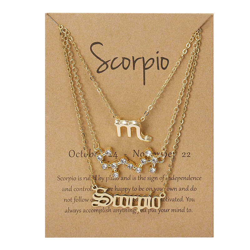 Conjunto de collar de 3 piezas con el signo del zodiaco: elegante y personalizado