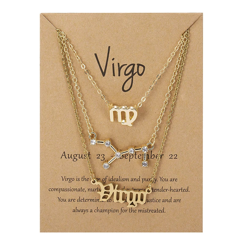 Conjunto de collar de 3 piezas con el signo del zodiaco: elegante y personalizado