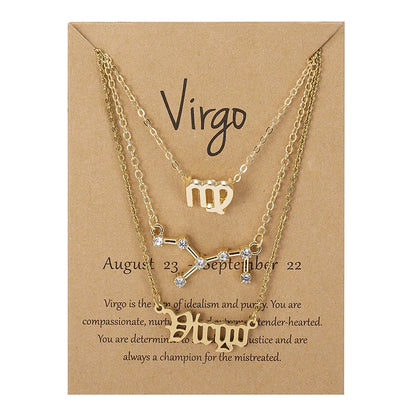 Conjunto de collar de 3 piezas con el signo del zodiaco: elegante y personalizado