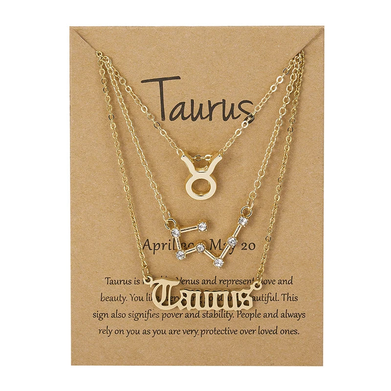 Conjunto de collar de 3 piezas con el signo del zodiaco: elegante y personalizado