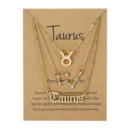 Conjunto de collar de 3 piezas con el signo del zodiaco: elegante y personalizado