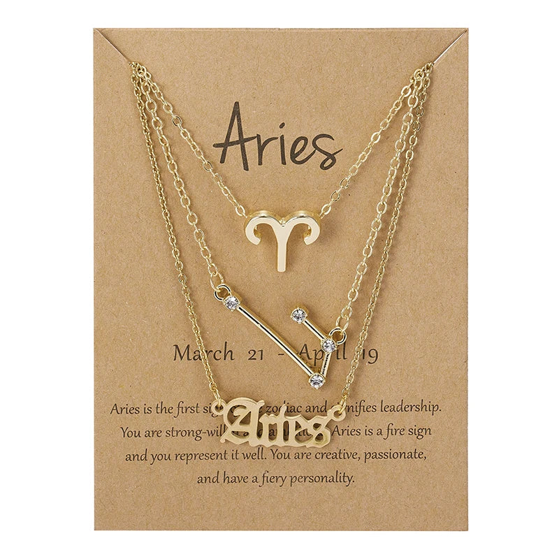 Conjunto de collar de 3 piezas con el signo del zodiaco: elegante y personalizado