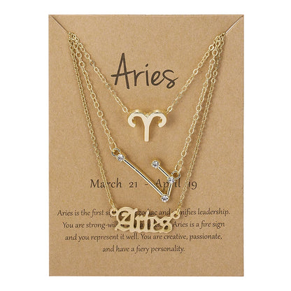 Conjunto de collar de 3 piezas con el signo del zodiaco: elegante y personalizado