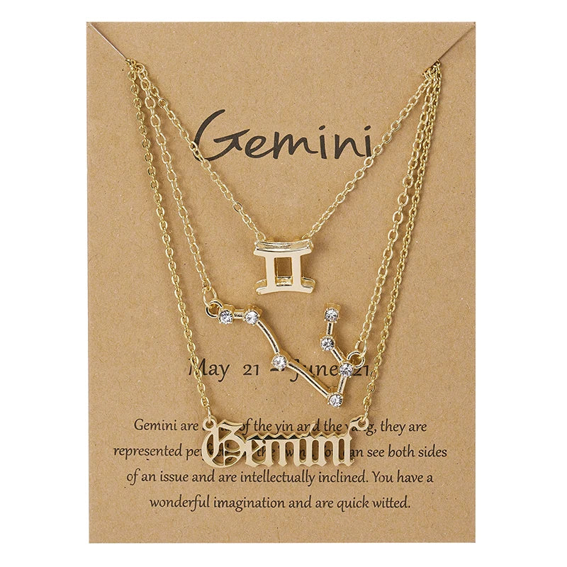 Conjunto de collar de 3 piezas con el signo del zodiaco: elegante y personalizado