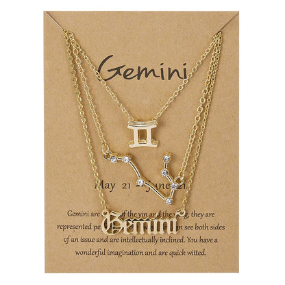Conjunto de collar de 3 piezas con el signo del zodiaco: elegante y personalizado