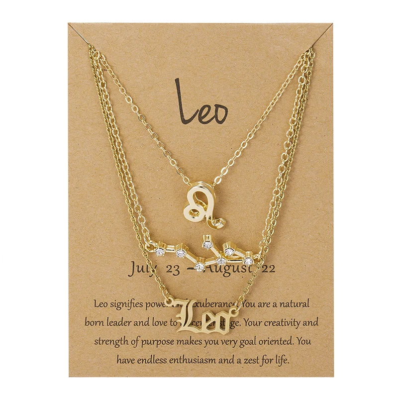 Conjunto de collar de 3 piezas con el signo del zodiaco: elegante y personalizado