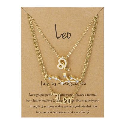 Conjunto de collar de 3 piezas con el signo del zodiaco: elegante y personalizado