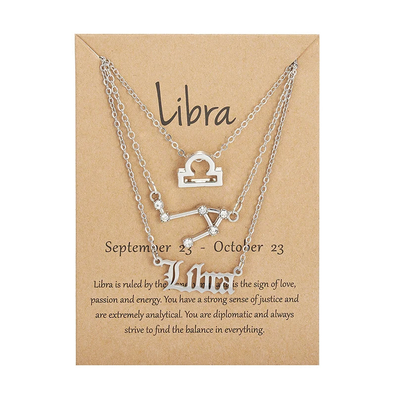 Conjunto de collar de 3 piezas con el signo del zodiaco: elegante y personalizado