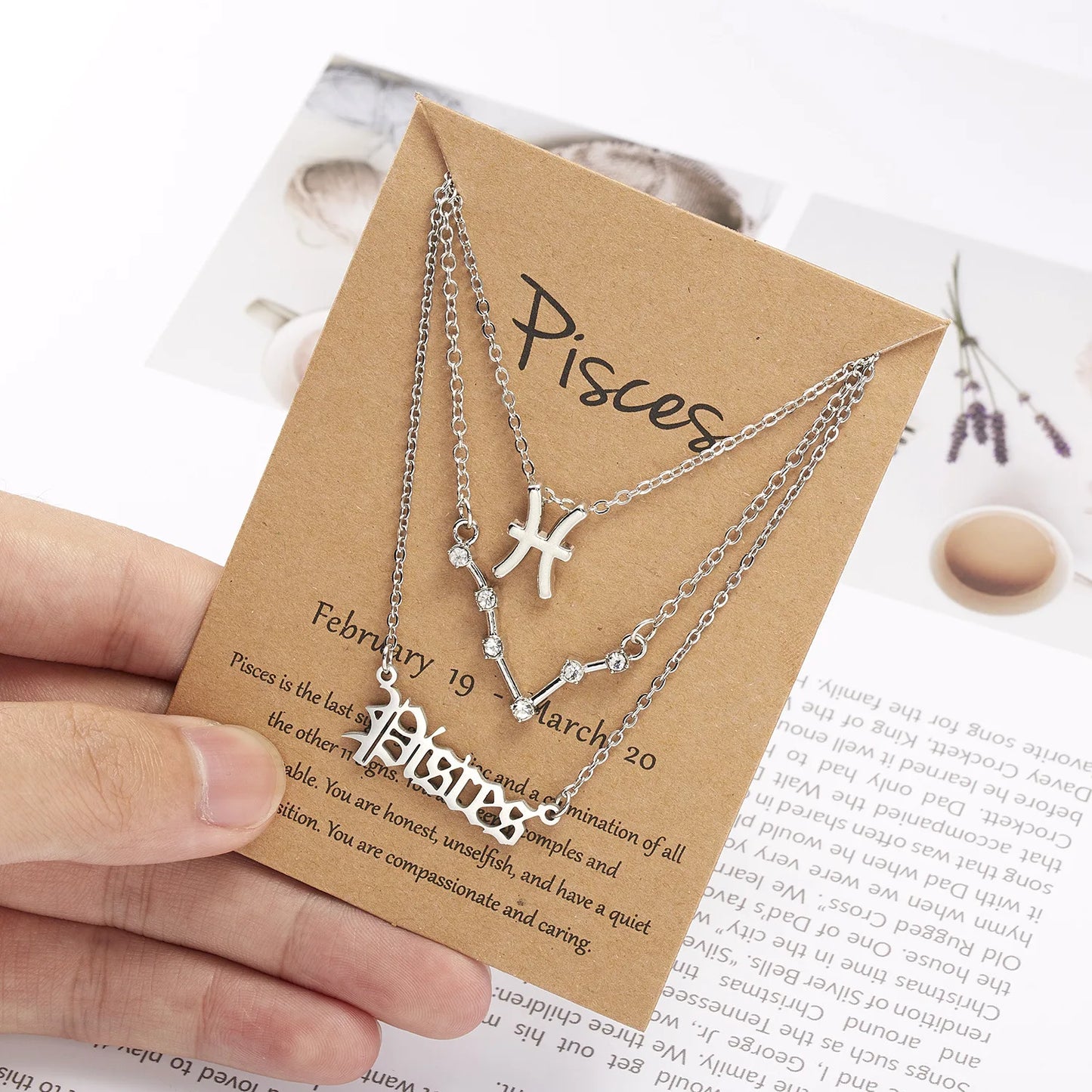 Conjunto de collar de 3 piezas con el signo del zodiaco: elegante y personalizado