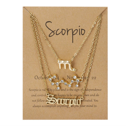 Conjunto de collar de 3 piezas con el signo del zodiaco: elegante y personalizado