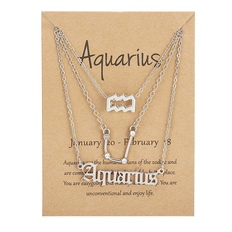 Conjunto de collar de 3 piezas con el signo del zodiaco: elegante y personalizado
